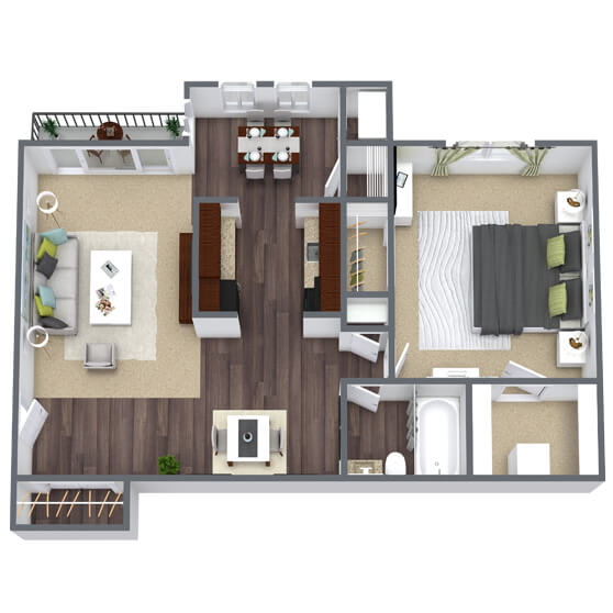 1X1 Bennett Creek Floor Plan, 789 SQFT