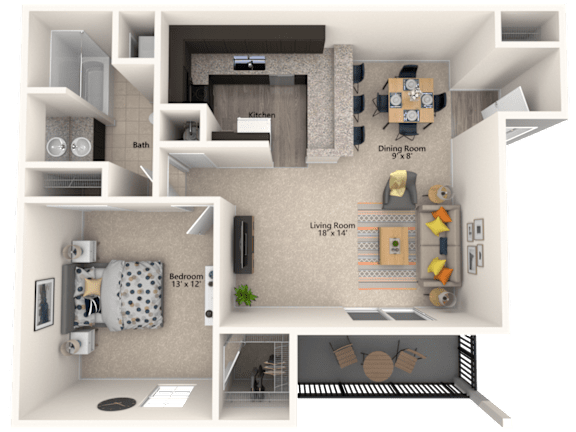 Floor Plan  1X1 Blue Ridge Floor Plan, 759 SQFT.