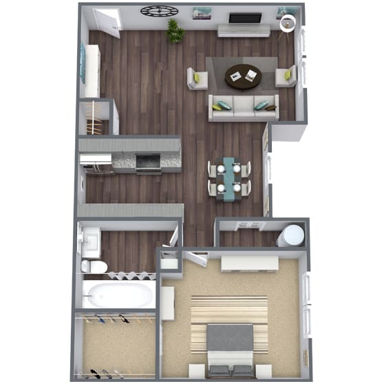 1-Bedroom, 1-Bathroom 3D Floor Plan