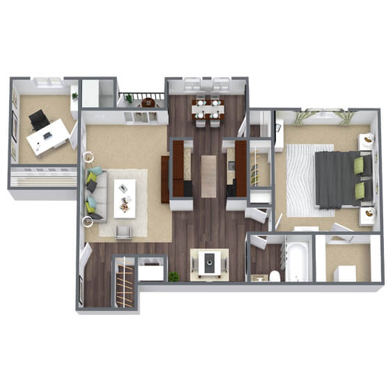 1X1 Cabin John Floor Plan, 900 SQFT