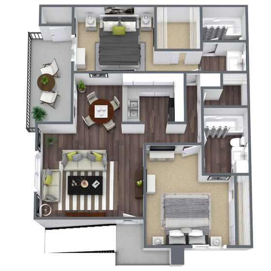 2X2 Floor Plan, 1,015 SQFT