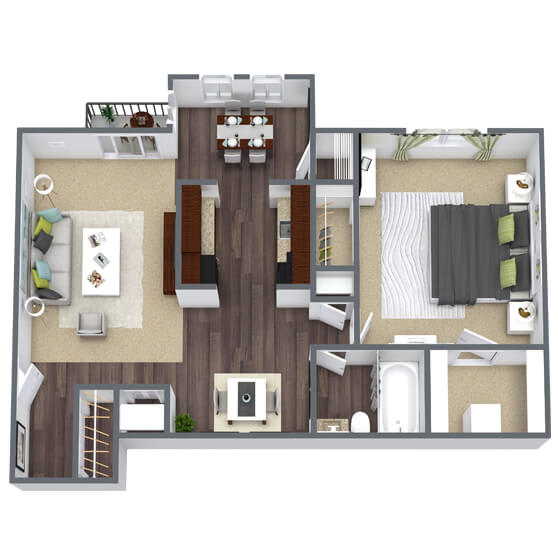 1X1 Croyden Creek Floor Plan, 782 SQFT