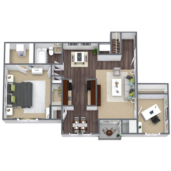 1X1 Farm Creek Floor Plan, 777 SQFT