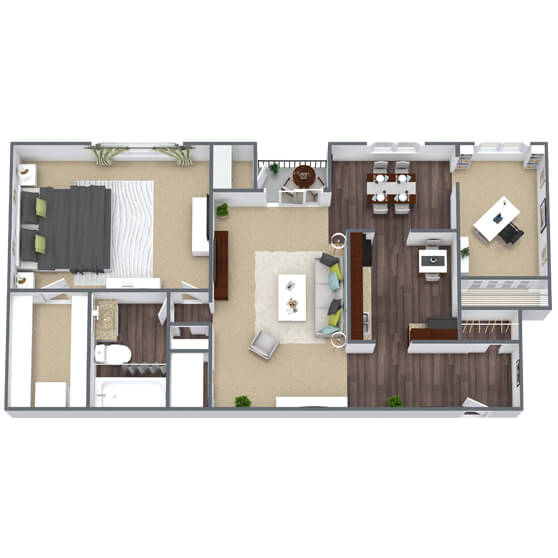 1X1 Mill Creek Floor Plan, 882 SQFT