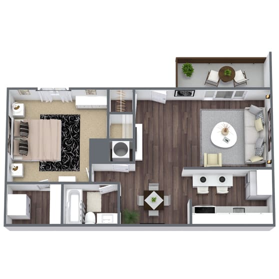 Floor Plan  Hideaway 1-Bed, 1-Bath Floor Plan at The Park on Windy Hill Apartments