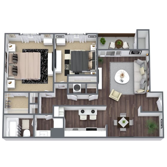 Floor Plan  Retreat 2-Bed, 1-Bath Floor Plan at The Park on Windy Hill Apartments