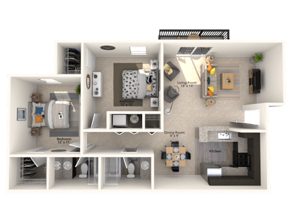 Floor Plan  2X2 Potomac Floor Plan, 795-860 SQFT.