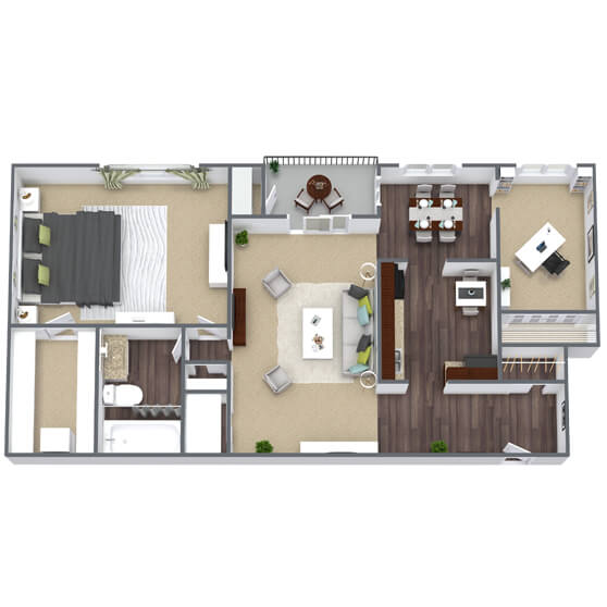 Floor Plan  1X1 Rock Creek Floor Plan, 729 SQFT