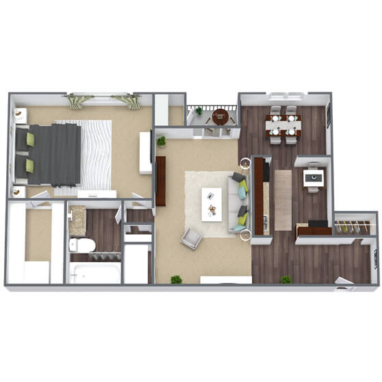 1X1 Seneca Creek Floor Plan, 742 SQFT