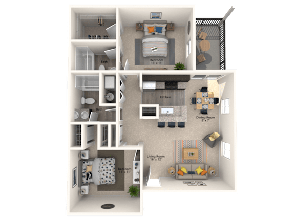 Floor Plan  2X2 Shenandoah Floor Plan, 885 SQFT.