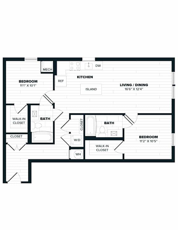 D6 Floor Plan, 999 SQFT.