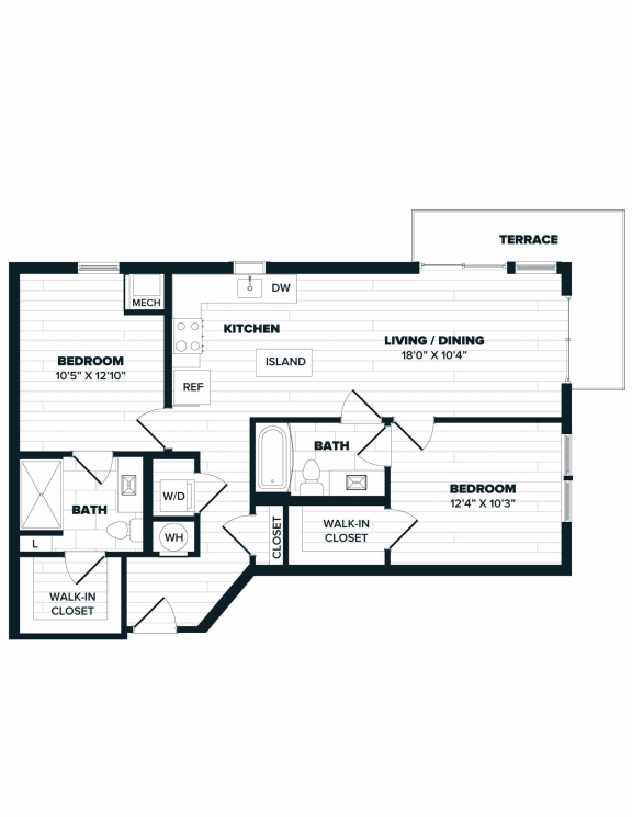 D2 Floor Plan, 953 SQFT.