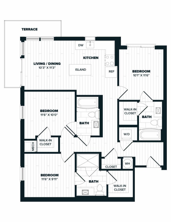 E2 Floor Plan, 1,147 SQFT.