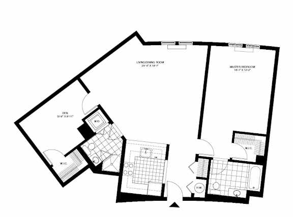 Two bedroom apartment floor plan with den at Pier Village Apartments, Long Branch, NJ