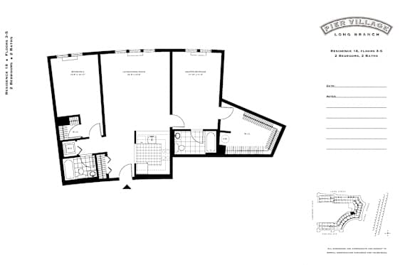 Two bedroom two bathroom residence floor plan at Pier Village Apartments, Long Branch, 7740
