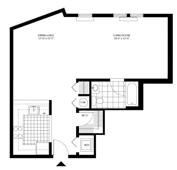 One bedroom apartment with open living dining area at Pier Village Apartments, New Jersey