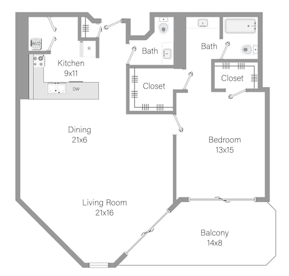 A2 Floor Plan at The Hamilton, Miami