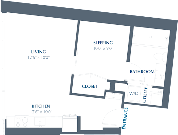 A1 Studio Floor Plan at Eastline Residences Apartments, Dallas