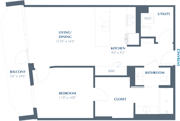 Floor Plan  A13 Floor Plan at Eastline Residences Apartments, Dallas, Texas