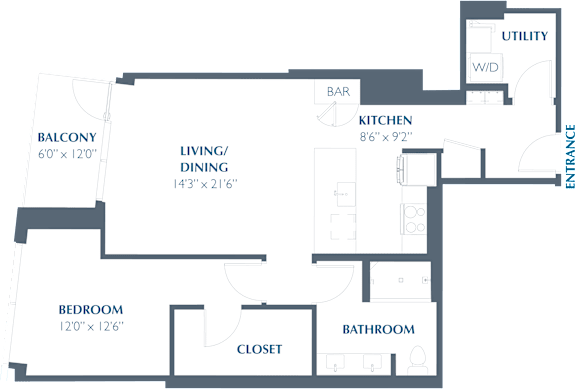 A14 Floor Plan at Eastline Residences Apartments, Dallas