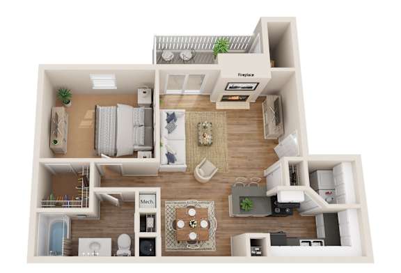 1Bed1Bath_A at Arbors at Natchez Trace Apartments, Ridgeland