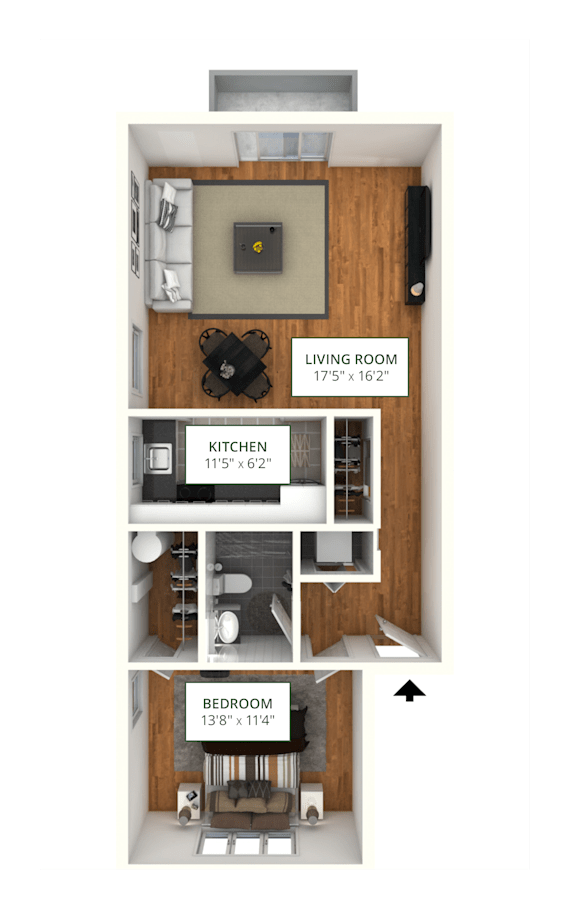AA 1Bed 1Bath Floor Plan at Atlantic Pointe Apartments, New Jersey, 07716
