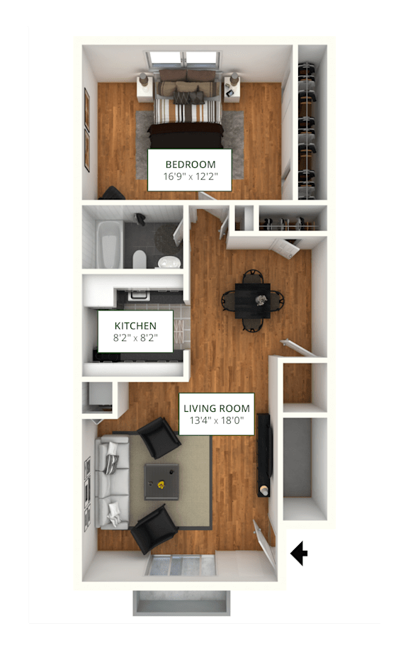BE FL 1 1Bed 1Bath Floor Plan at Atlantic Pointe Apartments, New Jersey