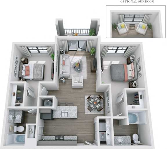 Floor Plan  2 bed 2 bath F at Skyland Exchange Apartments, Asheville