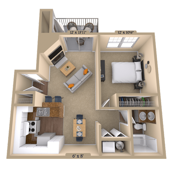 1BR 1BA (685 SF) at Reflection Pointe, Flowood, MS, 39232