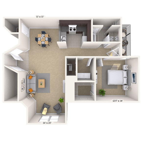 1 bed 1 bath A at Crosswinds Apartments, Mississippi, 39208