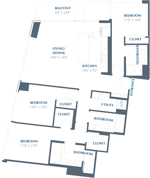 C2 Floor Plan at Eastline Residences Apartments, Dallas, 75206