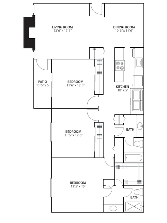 3BR 2BA (1520 SF) at Riverchase Landing, Hoover, Alabama