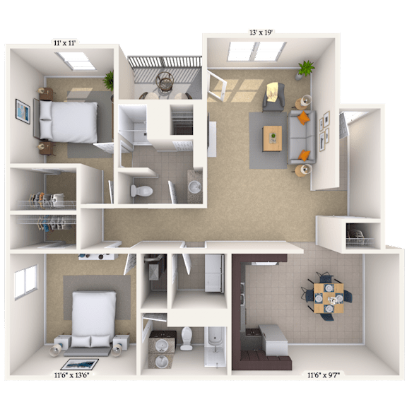 2 bed 2 bath at Crosswinds Apartments, Pearl, MS