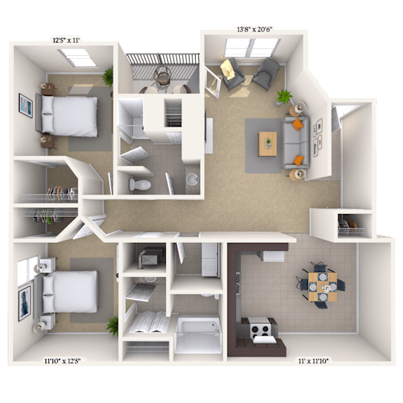 2 bed 2 bath A at Crosswinds Apartments, Pearl, MS, 39208