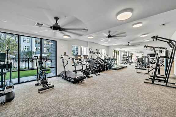 A Gym with a Treadmill at District 757 Apartments, Norfolk, VA