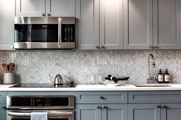 Kitchen with Microwave at The Glover House Apartments, Washington, DC, 20007