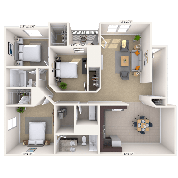 3 bed 2 bath at Crosswinds Apartments, Pearl