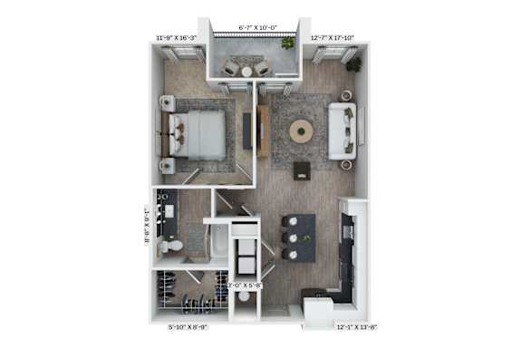 1B1B Floor Plan at District 757 Apartments, Norfolk, VA, 23502