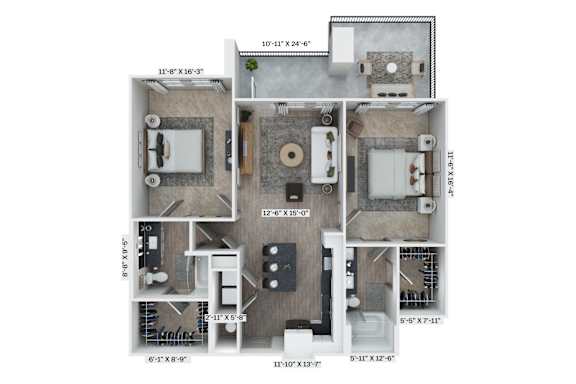 B12 Floor Plan at District 757 Apartments, Virginia, 23502