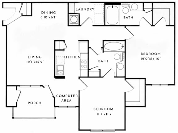2 BD 2 BA 1180 SF at Spotswood Commons, Williamsburg Virginia