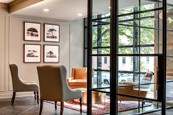 Social lounge space at The Glover House Apartments, Washington