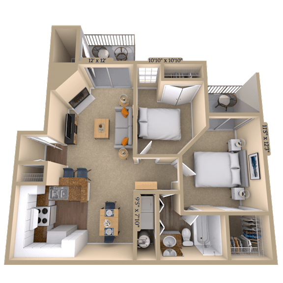 2BR 1BA (790 SF) at Reflection Pointe, Flowood, 39232