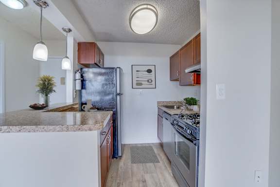 A kitchen with a refrigerator, stove, and sink. at Seminary Towers, Virginia