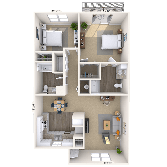 2Bed 1Bath_A at Lakeshore Landing Apartments, Mississippi