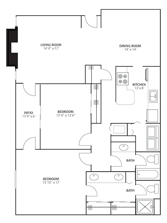 2BR 2BA (1390 SF) at Riverchase Landing, Hoover, AL, 35244