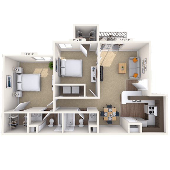 2BR 2BA (800 SF) 2BR 2BA (800 SF) at Pear Orchard, Ridgeland, Mississippi