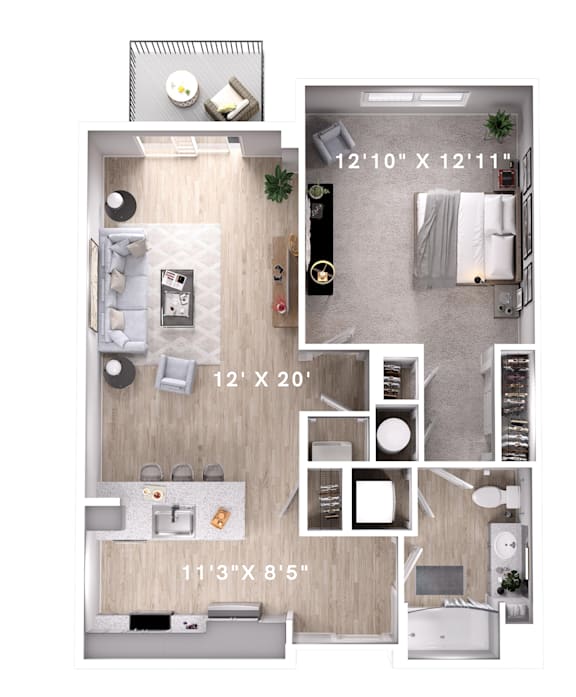 1 bed 1 bath B 1 bed 1 bath B at Lumen Apartments, Hampton, Virginia