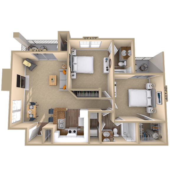 2BR 2BA (1061 SF) at Reflection Pointe, Flowood, MS, 39232
