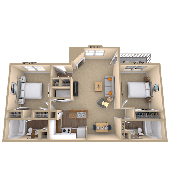 2BR 2BA (1017 SF) at Reflection Pointe, Flowood, MS