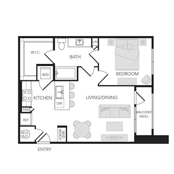 1BR 1BA (712 SF)